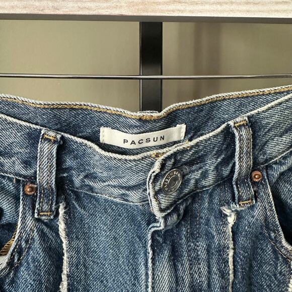 PacSun Blue & White Stripe High Waisted Flare Wide Leg Jeans Women’s Size 28 - Picture 4 of 6